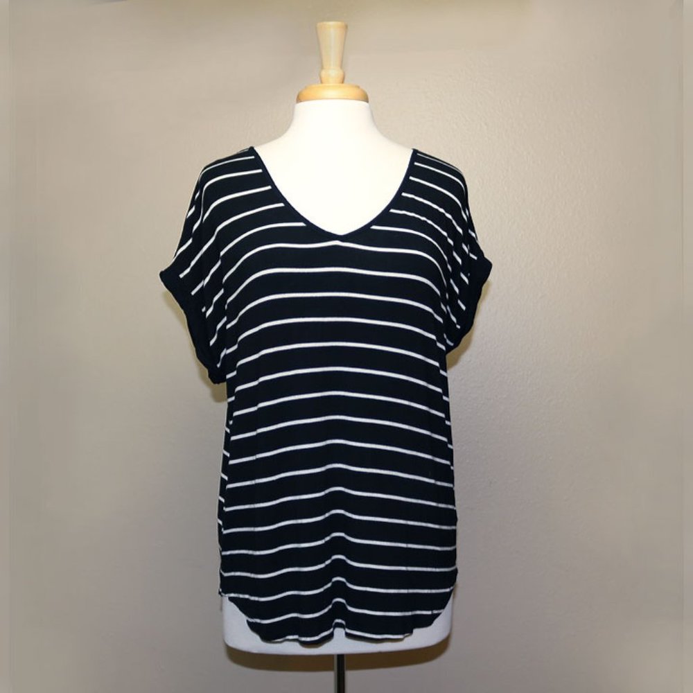 Pleione Black and White Striped Top